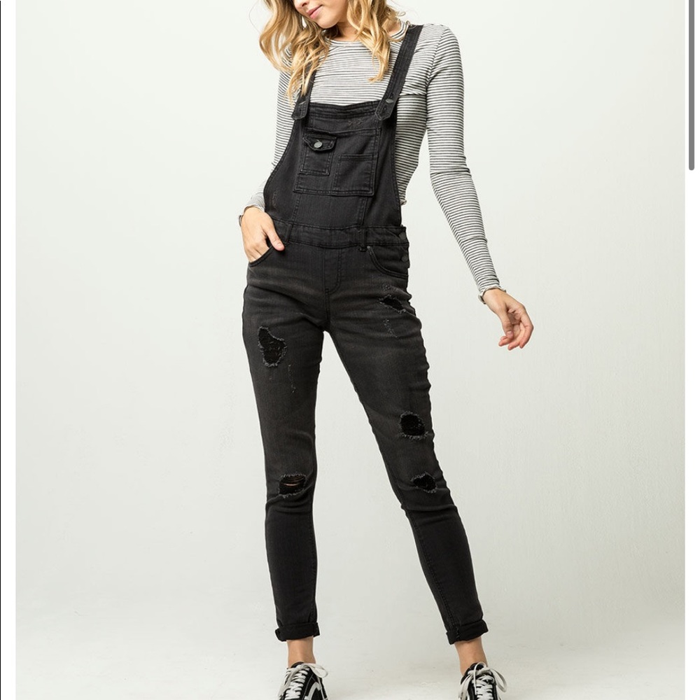Black Distressed Women's Denim Overalls